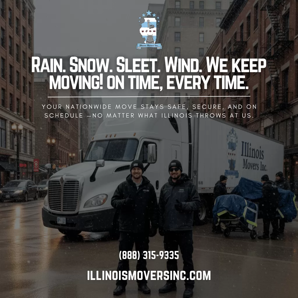 Illinois Movers truck prepared for blizzard conditions