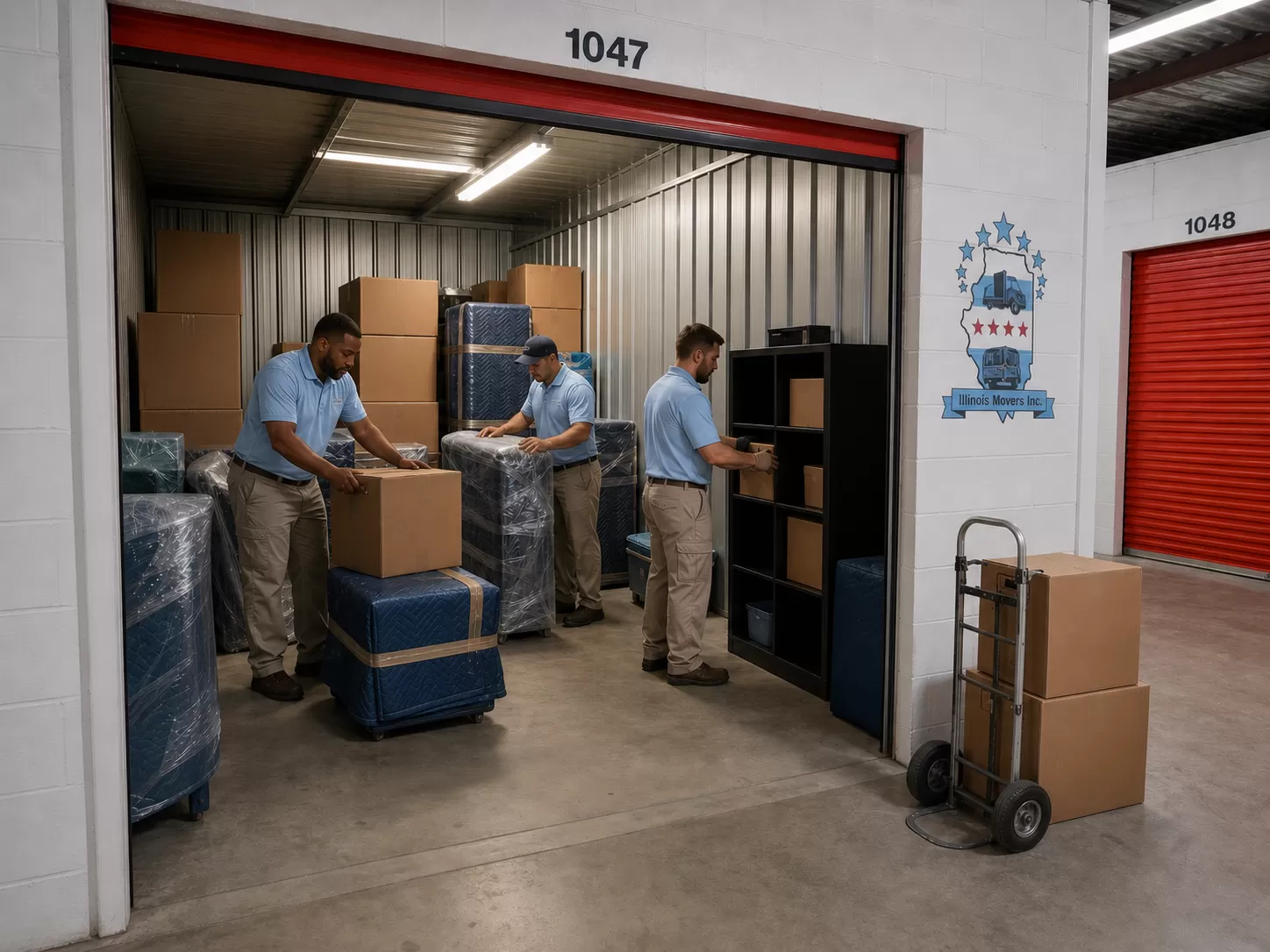 Movers loading items into a secure storage vault